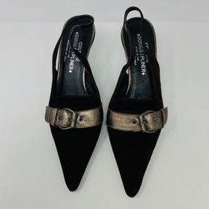 Donald J Pliner Women's 9.5 M Pump Kitten Heel Shoes Slingback Pointed Brown
